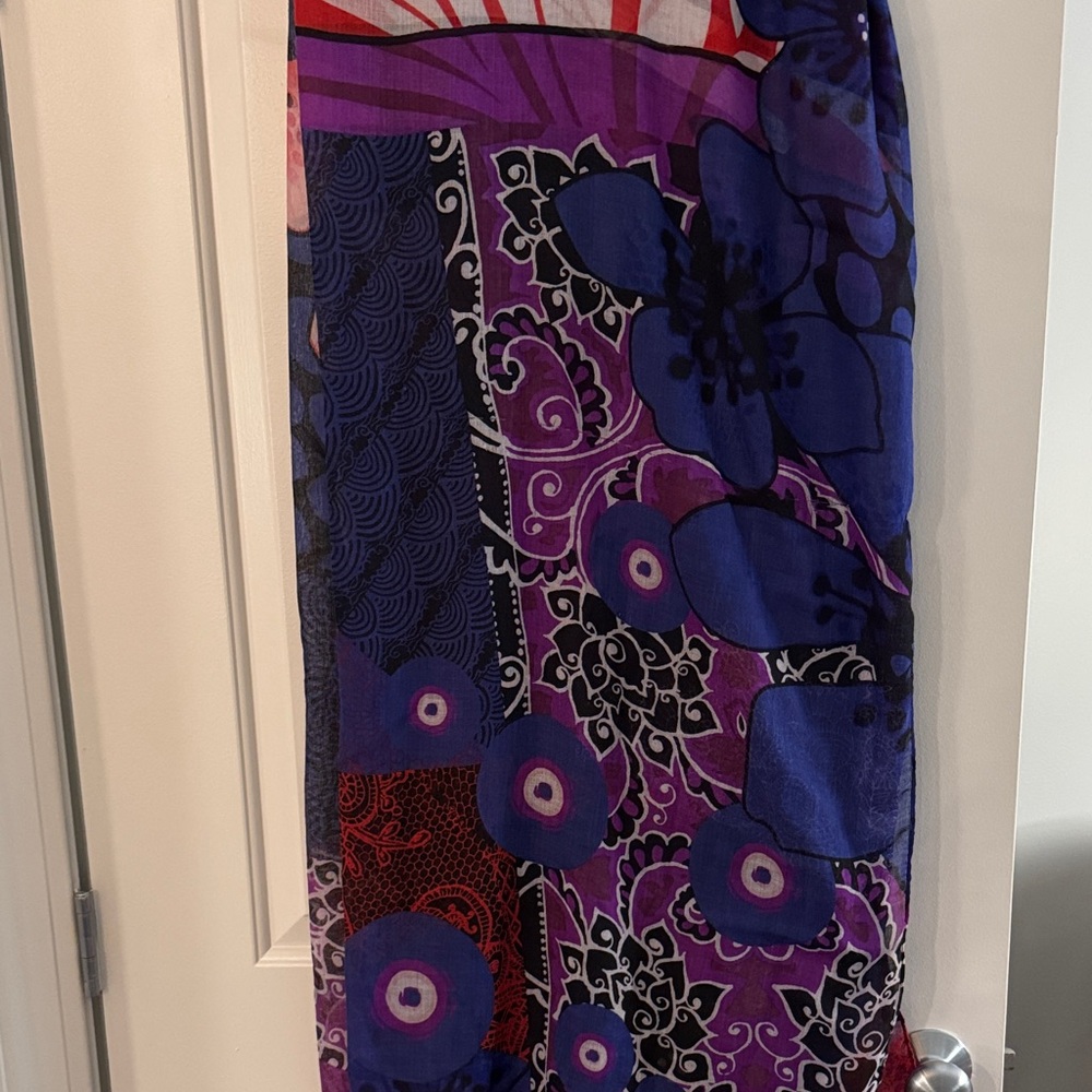 Desigual Blue and Purple Floral Scarf
